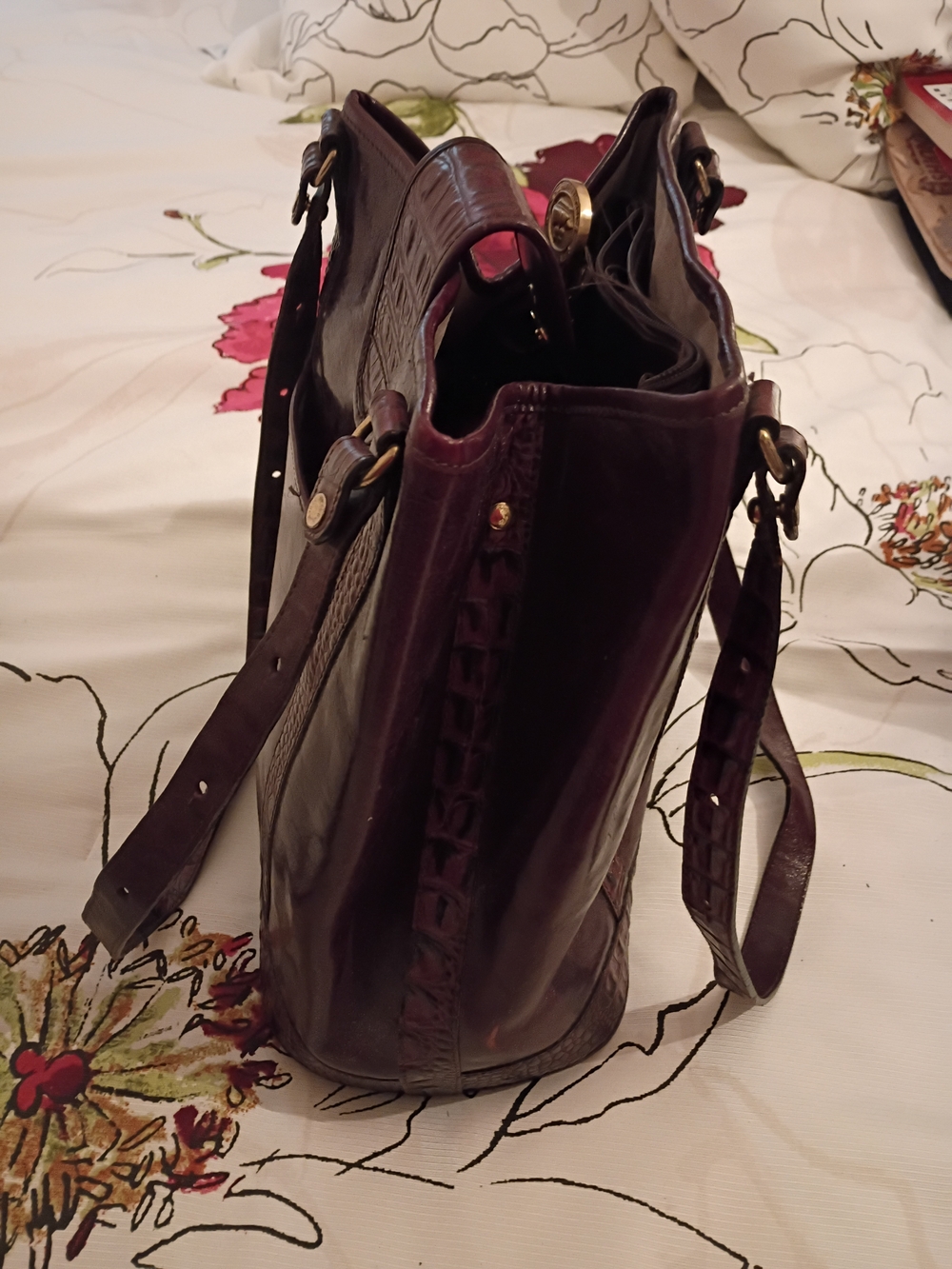 Brahmin Burgundy Leather Shoulder Tote with Gold-Tone Accent - Picture 3 of 4